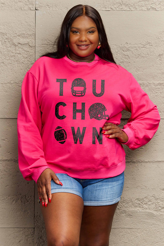 Simply Love Full Size TOUCHDOWN Long Sleeve Sweatshirt-Jewearrings