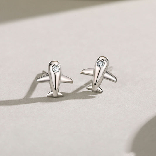 S925 Sterling Silver Mini Airplane Stud Earrings-Jewearrings