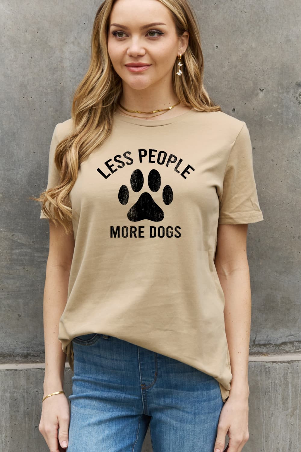 Simply Love Full Size LESS PEOPLE MORE DOGS Graphic Cotton Tee-Jewearrings