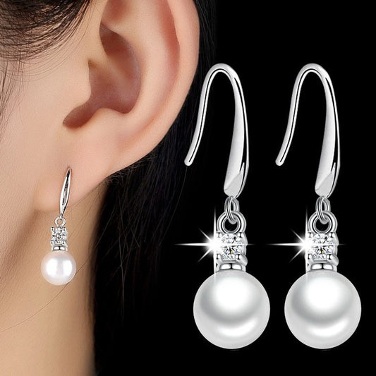 Zircon Pearl Silver Earrings-Jewearrings