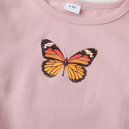 Round Neck Butterfly Graphic Long Sleeve T-Shirt-Jewearrings