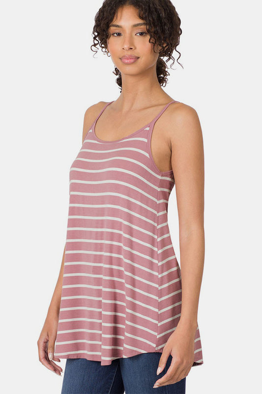 Zenana Striped Curved Hem Cami-Jewearrings