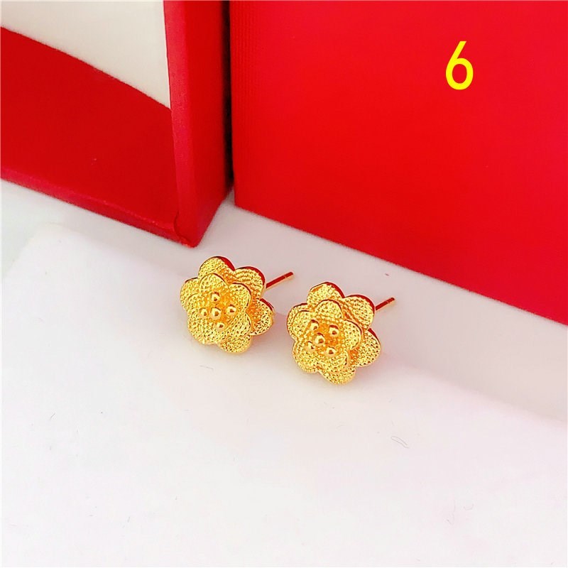 Variety Of Rose Flower Sand Gold Glossy Round Bead Earrings-Jewearrings