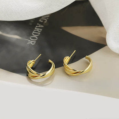 Twisted Cross Semicircle Knotted Cold Modern Personality Stud Earrings For Women-Jewearrings