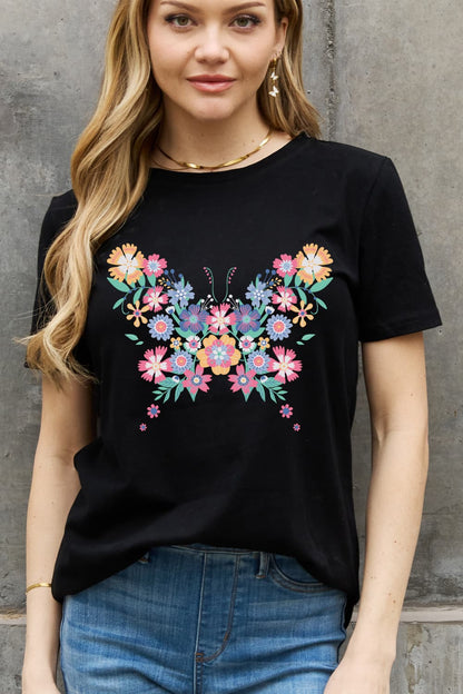 Simply Love Simply Love Full Size Flower Butterfly Graphic Cotton Tee-Jewearrings