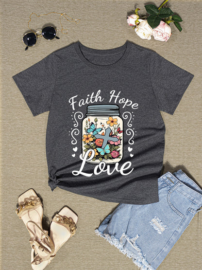 FAITH HOPE LOVE Round Neck T-Shirt-Jewearrings