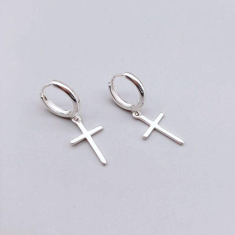 Sterling Silver Stud Earrings Cross Earrings-Jewearrings