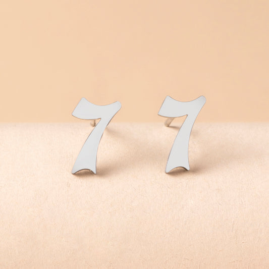 Silver Color Digital Number 7 Stainless Steel Stud Earrings-Jewearrings