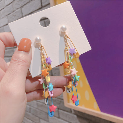 Star tassel paper clip earrings-Jewearrings