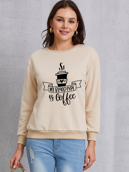 MY BLOODTYPE IS COFFEE Round Neck Sweatshirt-Jewearrings