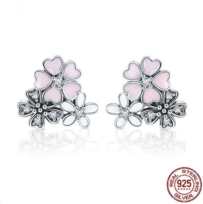 Daisy flower s925 silver five-leaf flower Thai silver diamond stud earrings-Jewearrings