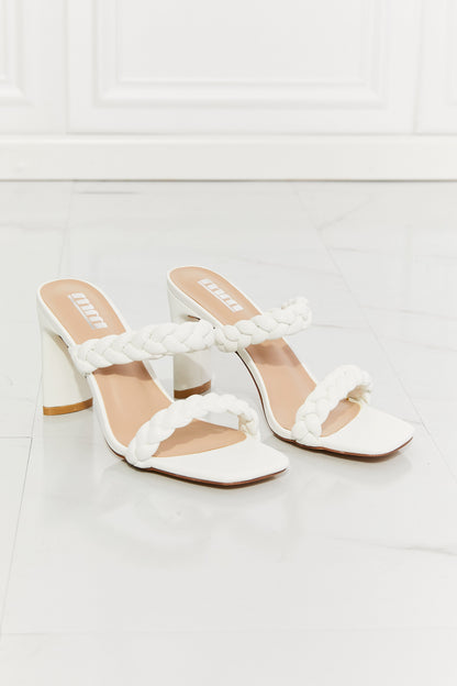 MMShoes In Love Double Braided Block Heel Sandal in White-Jewearrings