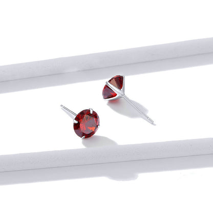 Women's Fashion Simple Sterling Silver Red Zircon Earrings-Jewearrings