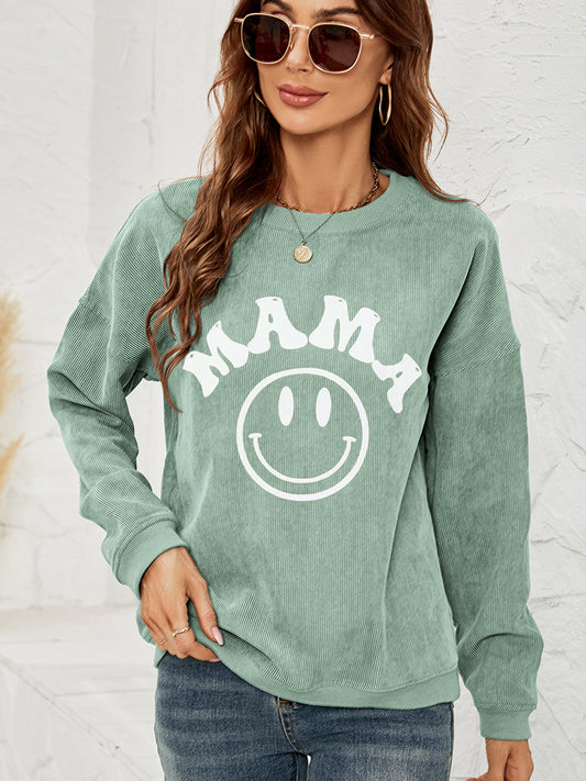 Round Neck Long Sleeve MAMA Graphic Sweatshirt-Jewearrings