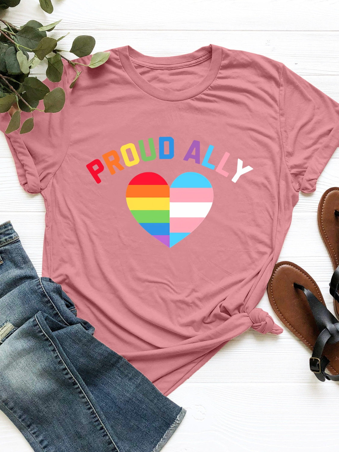 PROUD ALLY Round Neck Short Sleeve T-Shirt-Jewearrings