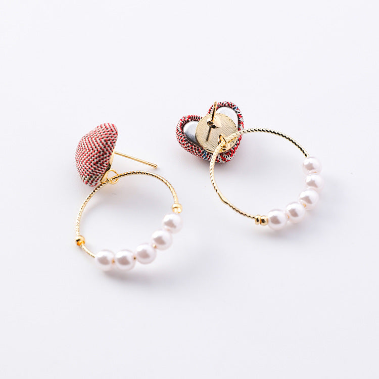 Wild Houndstooth Love Ear Studs Temperament Sweet Pearl Ring Geometric Earrings-Jewearrings