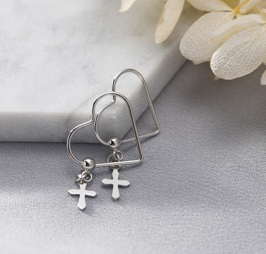 Cross earrings heart 925 pure sterling silver fashion trendy design simple wild earrings for women charms jewelry gift-Jewearrings