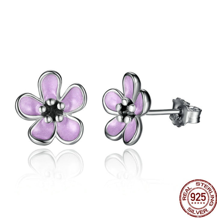 Sterling Silver Cherry Blossom Stud Earrings-Jewearrings