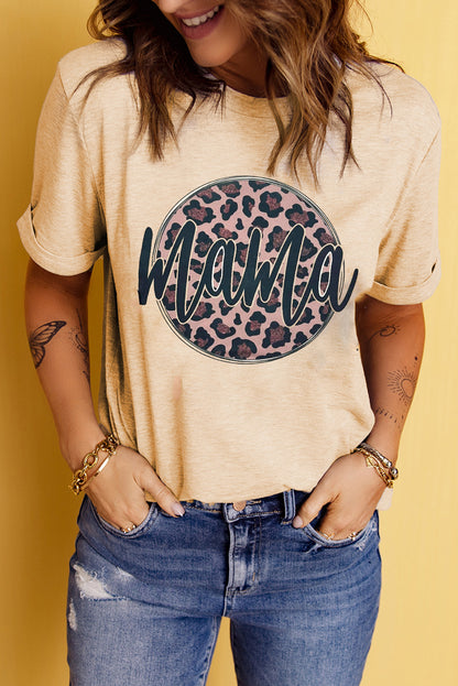 MAMA Leopard Graphic Round Neck Tee-Jewearrings