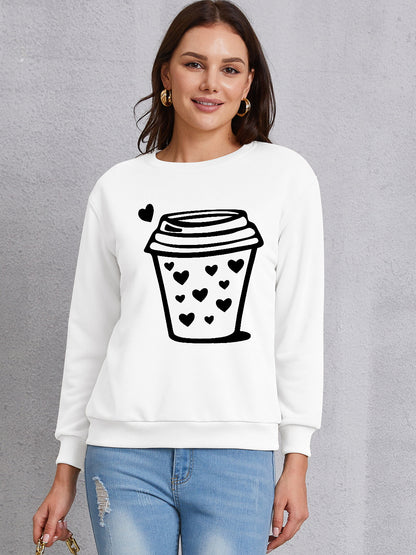 Coffee Graphic Round Neck Sweatshirt-Jewearrings