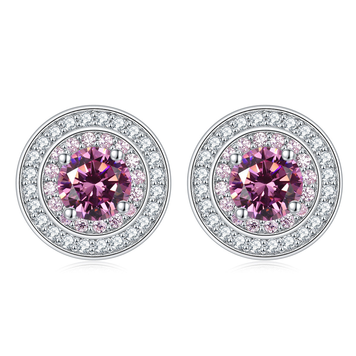 Sterling Silver Round Micro Set Zircon Earrings-Jewearrings