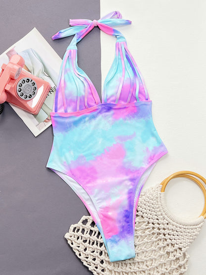 Tie-Dye Halter Neck One-Piece Swimsuit-Jewearrings