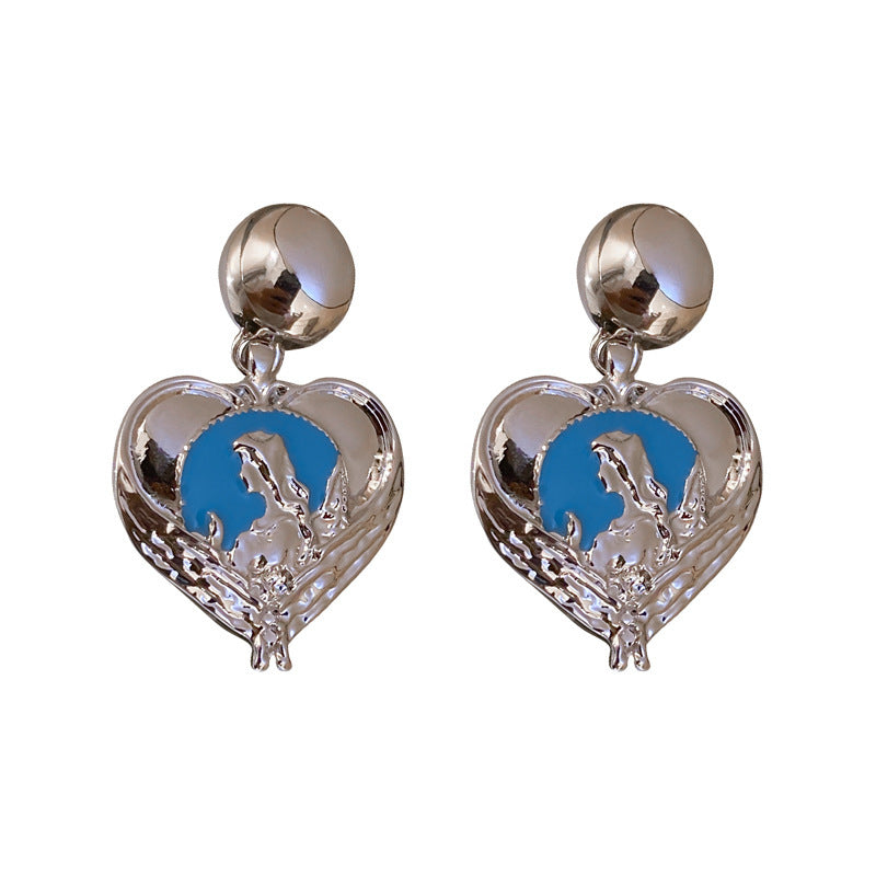 925 Silver Needle Oil Dripping Virgin Love Earrings-Jewearrings