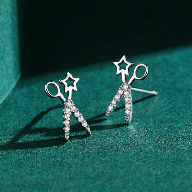 S925 Sterling Silver Star Scissor Stud Earrings-Jewearrings