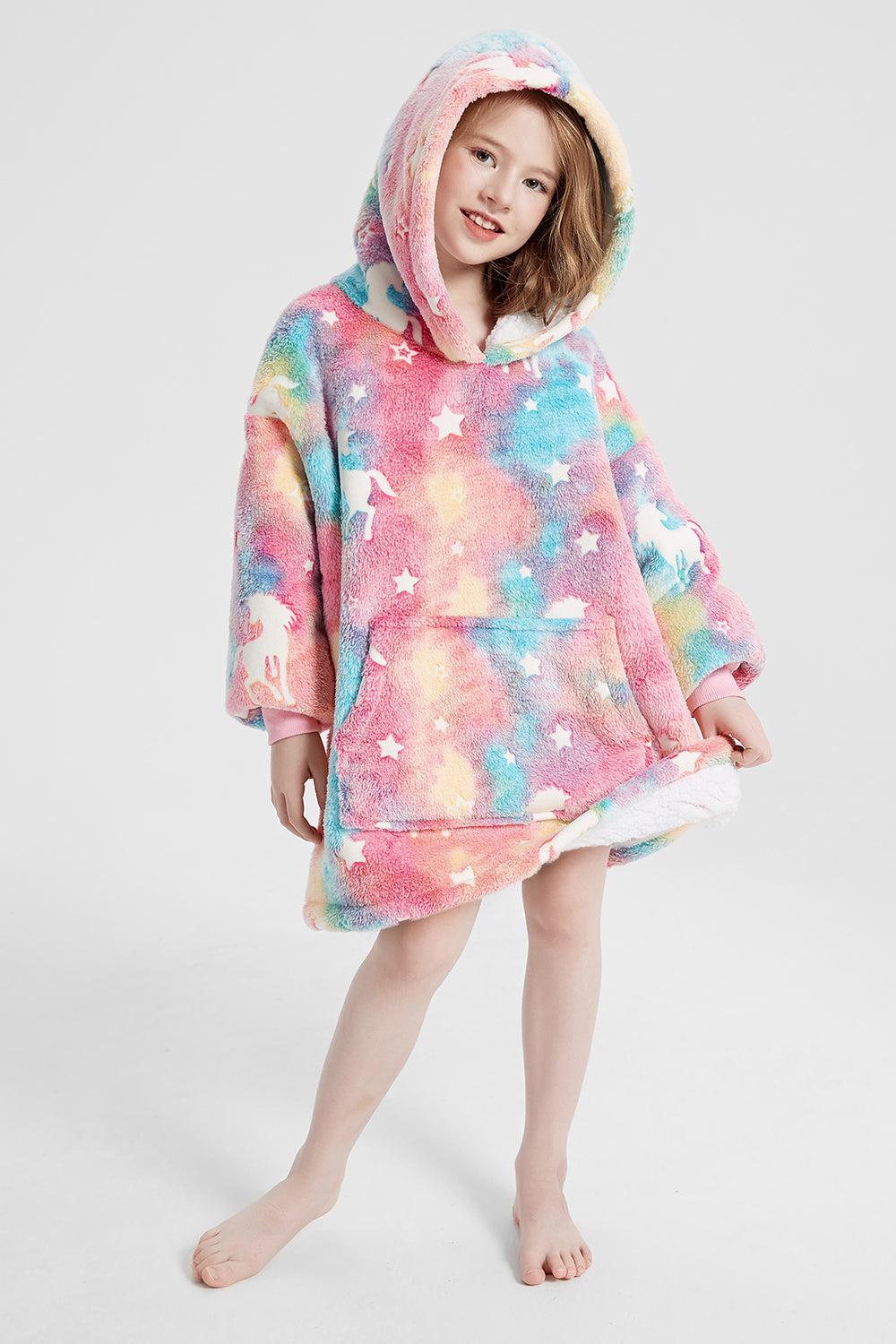 Luminous Pattern Oversize Long Sleeve Fuzzy Hoodie-Jewearrings