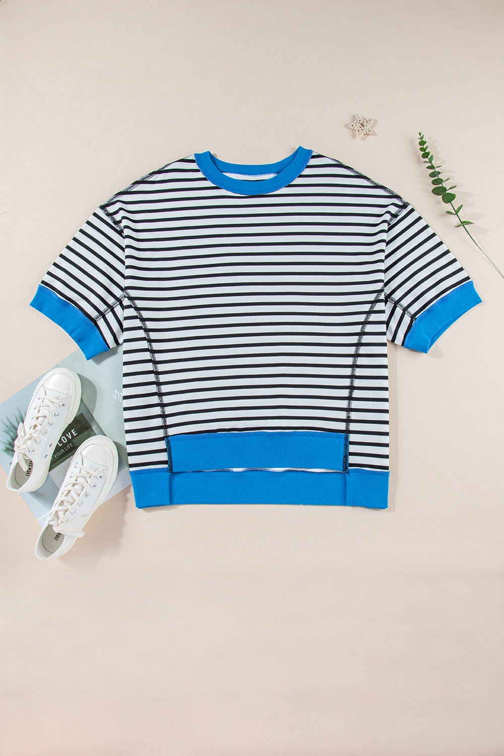 Striped Round Neck Half Sleeve T-Shirt-Jewearrings