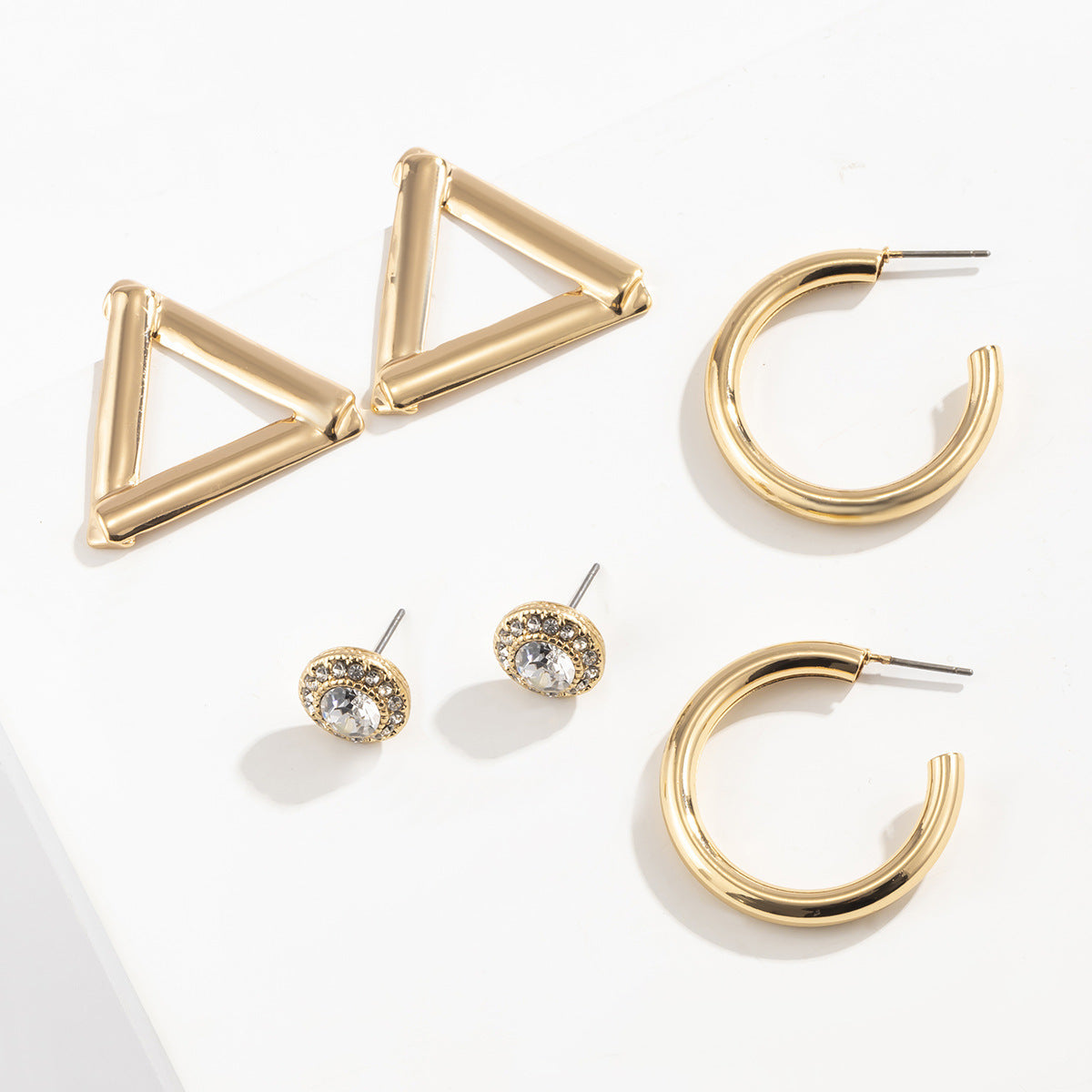 Mix And Match Simple Geometric C-shaped Half Hoop Earrings Set-Jewearrings