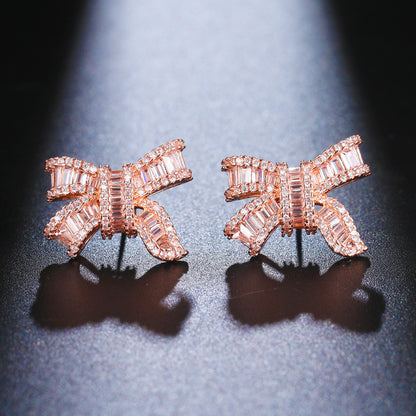 Temperament Bow Knot Zircon Earrings Female Beautiful-Jewearrings