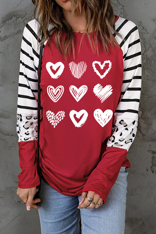 Heart Striped Raglan Sleeve T-Shirt-Jewearrings