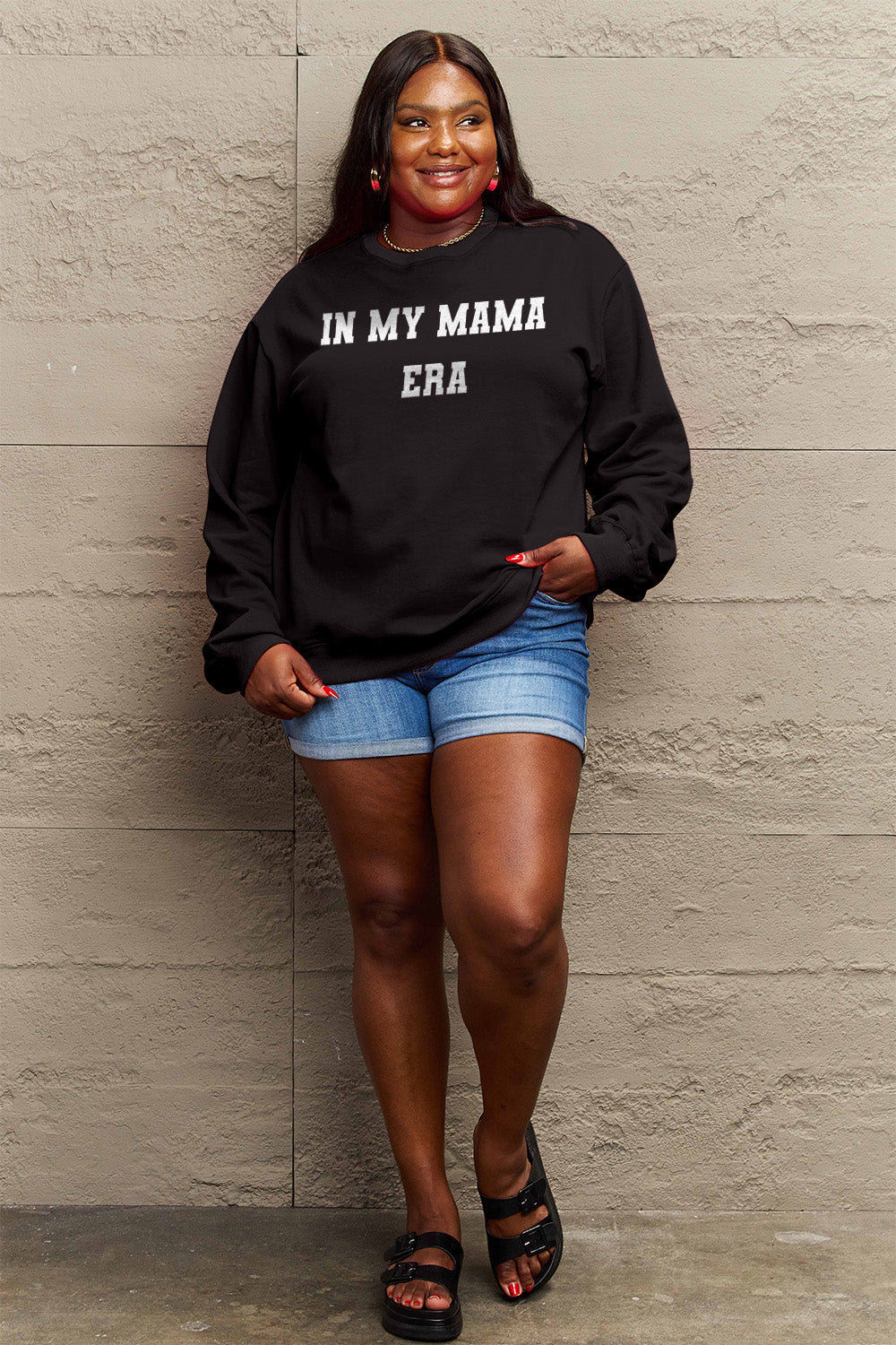 Simply Love Full Size IN MY MAMA EAR Graphic Sweatshirt-Jewearrings