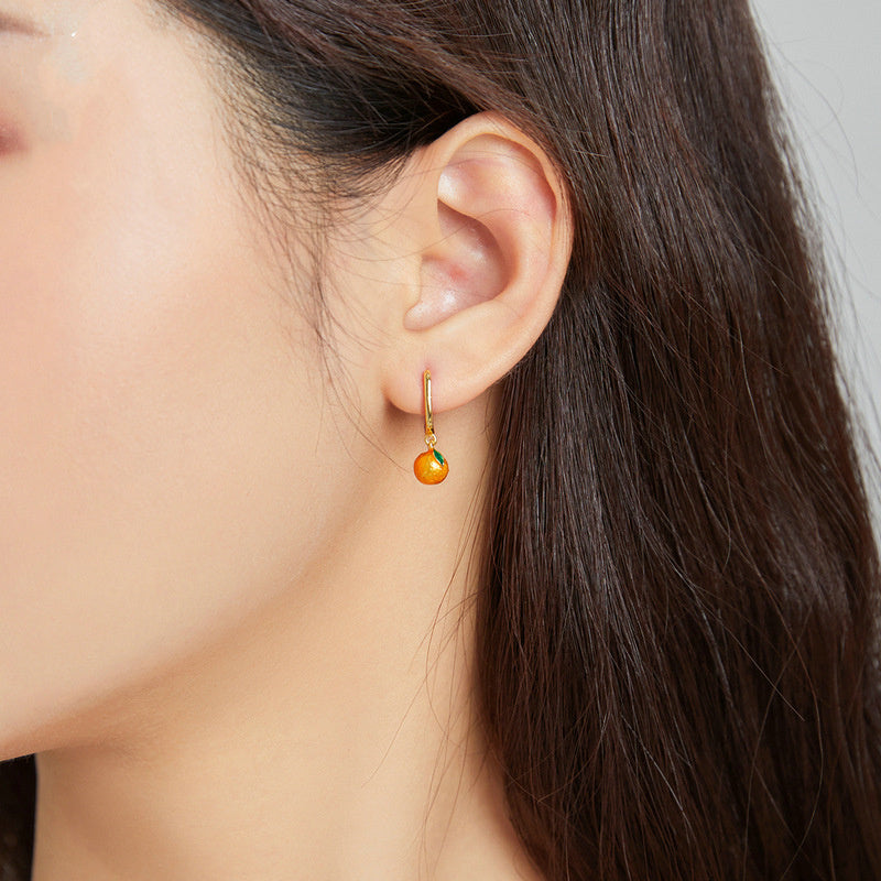 Sterling Silver Single Stud Earrings Oil Drop Orange-Jewearrings