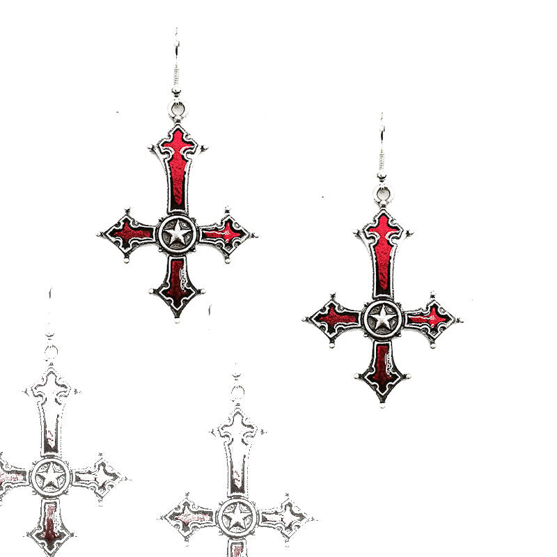 Euramerican Dark Gothic Inverted Cross Earrings-Jewearrings