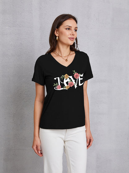 LOVE V-Neck Short Sleeve T-Shirt-Jewearrings