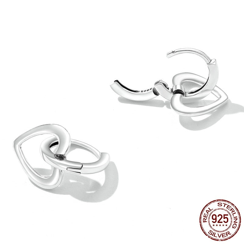 White Collar Commuter Wear S925 Silver Heart-shaped Earrings-Jewearrings