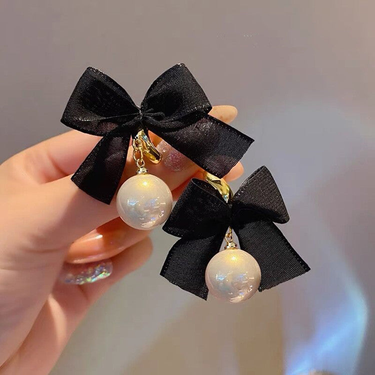 French Elegant Black Bow Earrings-Jewearrings