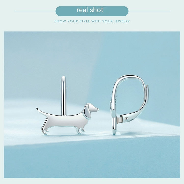 Aifule Original Cute Sausage Dog Stud Sterling Silver Simple Wild Earrings-Jewearrings