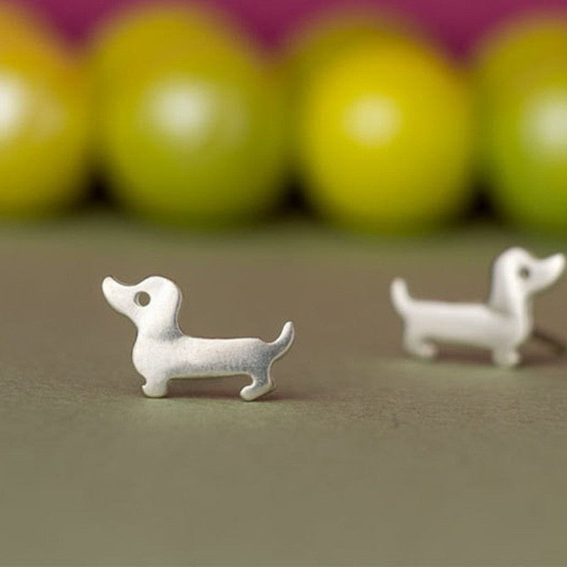 Vintage Hippie Small Sausage Dog Stud Earrings Boho Dog Love Jewelry For Women-Jewearrings