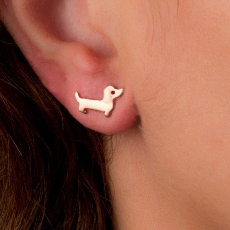 Vintage Hippie Small Sausage Dog Stud Earrings Boho Dog Love Jewelry For Women-Jewearrings