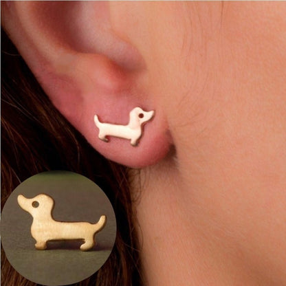 Vintage Hippie Small Sausage Dog Stud Earrings Boho Dog Love Jewelry For Women-Jewearrings