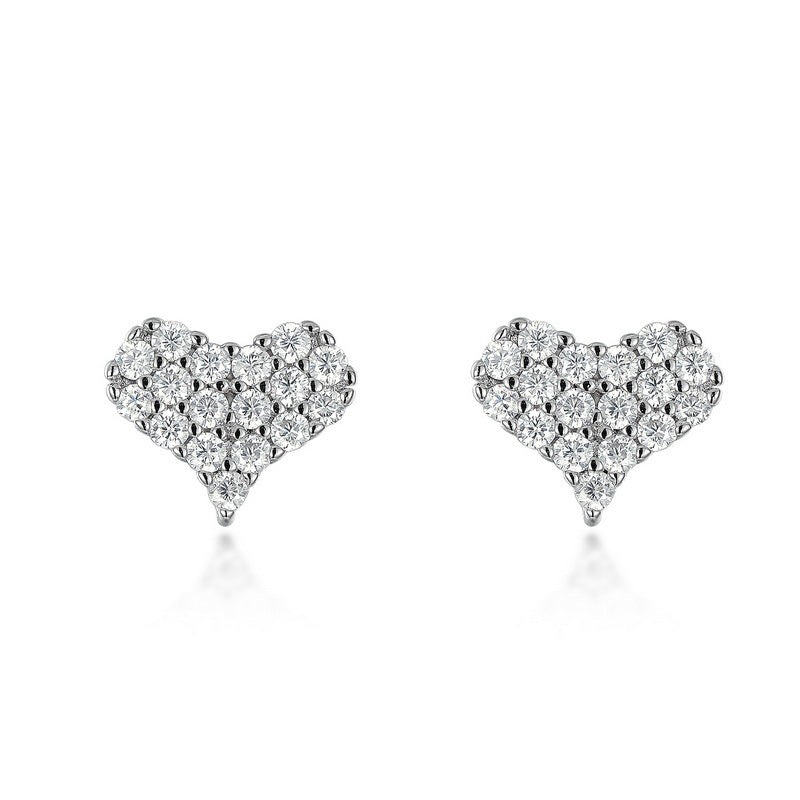 Heart Full Inlaid Bright Moissanite Stud Earrings S925 Silver-Jewearrings