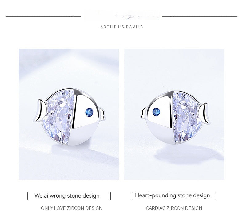 S925 Sterling Silver All-match And Fresh Kissing Gourami Stud Earrings-Jewearrings