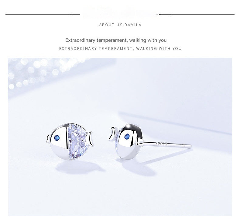 S925 Sterling Silver All-match And Fresh Kissing Gourami Stud Earrings-Jewearrings