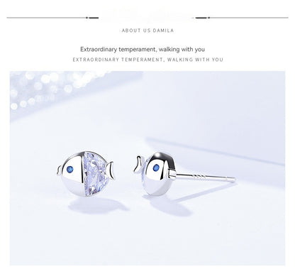 S925 Sterling Silver All-match And Fresh Kissing Gourami Stud Earrings-Jewearrings