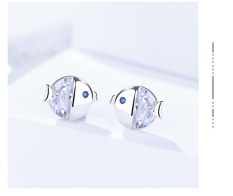 S925 Sterling Silver All-match And Fresh Kissing Gourami Stud Earrings-Jewearrings