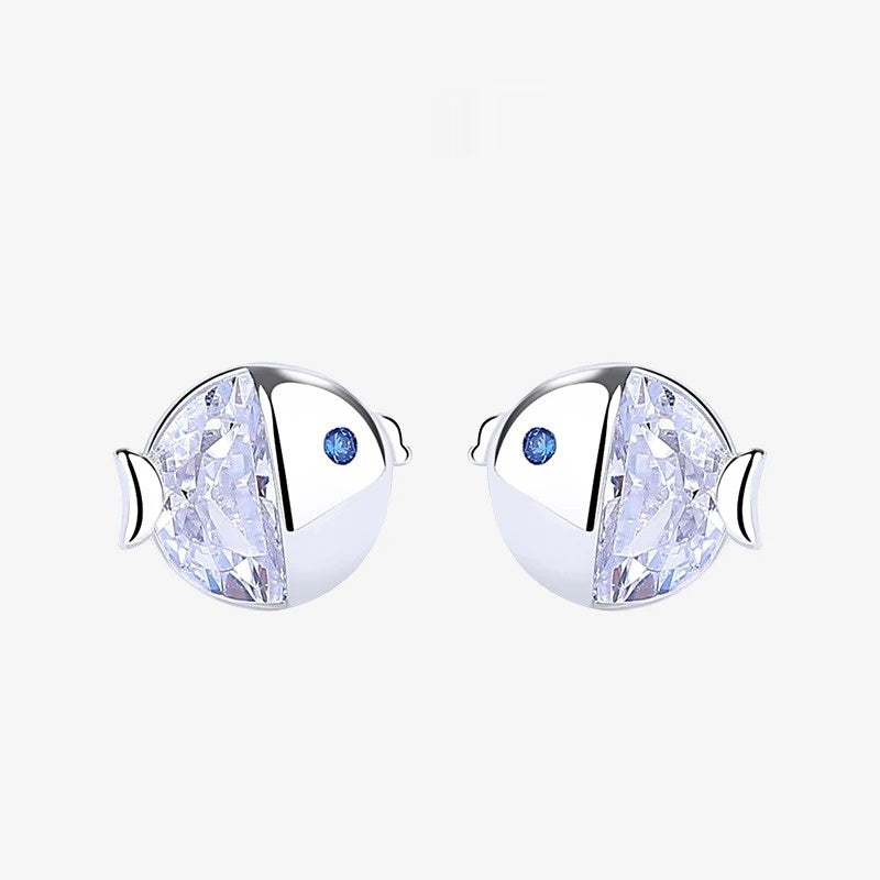 S925 Sterling Silver All-match And Fresh Kissing Gourami Stud Earrings-Jewearrings