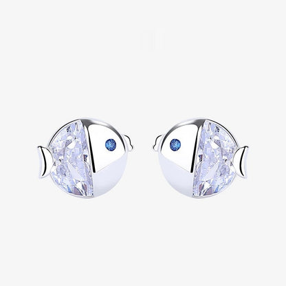 S925 Sterling Silver All-match And Fresh Kissing Gourami Stud Earrings-Jewearrings